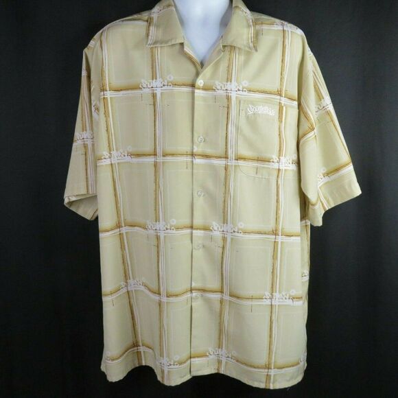 SouthPole Shirt Mens XL Short Sleeve Hip Hop South Pole Camp Plaid Logo Tan - Picture 2 of 12
